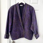 Linda Allard Ellen Tracy Purple Paisley Silk Quilted Vintage Rope Trim Jacket M Size M Photo 0