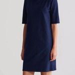 Eileen Fisher  Navy Washable Stretch Crepe Side Zip Shift Dress Medium Petite Photo 0
