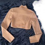NICHOLAS Gael Cropped Crystal Long Sleeve Top in Nude Silver Size L Photo 9