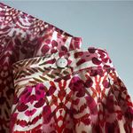 Garnet Hill 100% Silk Floral Green and Orange Ikat Women's Top Size 16 Photo 4