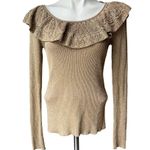 LAUREN Ralph Lauren Silk Blend Gold Metallic Ruffle Neck Trim Sweater Size L Photo 8