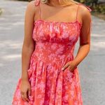 Olivaceous Orange and pink floral dress Photo 0