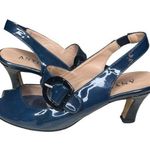 ANYI LU Tulip Slingback Shoes Blue Patent Leather Peep Toe Mary Jane EU Size 38 Photo 0