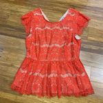 Maeve  Katrine Coral Lace Peplum Top Flutter Sleeve V Neck Back Zip Women's Small Photo 0