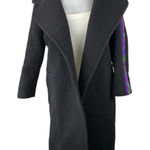 Sandro Womens Black Wool Striped Long Sleeve Hooded Hoodie Long Coat Jacket US 6 Photo 0