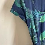 Old Navy  Maternity Dress size M Tropical Leaf Print Blue Green Ruched Scoop Neck Photo 3