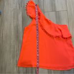 Crosby Bright Melon Orange One Shoulder Top with Ruffle and Pom Photo 7