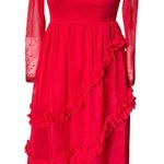 Vintage Red Ruffle & Crystal Embellished Long Sheer Dress Size Small Photo 0