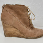 Lucky Brand Yoanna Womens Boots Size 8 Tan Suede Lace Up Wedge Zip Ankle Boots Photo 0