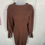 AVANTLOOK Bubble Sleeve Slim Knit Brown Sweater Dress Size Large NWT Photo 3