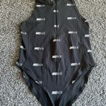 Nike Air Black Bodysuit with White Logo Pattern leotard womens size large Photo 0
