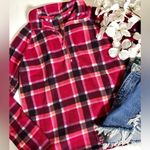 Eddie Bauer  Pink/Orange Plaid Quarter Zip Fleece Pullover Sweatshirt Photo 4