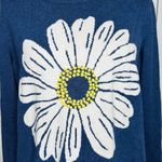 Coldwater Creek  Daisy Sweater Sz L Embroidered Daisy Flower Minimalist Blue Photo 3