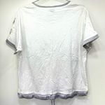 Chico's Chico’s Zenergy White Slub Cotton Top Gray Satin Trim Tropical Leaf Print Sz 1/M Photo 5