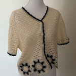 Ultra Pink  Cream Crochet Cardigan with Black Details NWT size M Photo 0