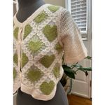 Crochet Knit Button Closure Short Sleeve Sweeter Top Size Small Boho Green Photo 1