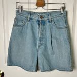 MOTHER SNACKS Cotton High Rise The Pleated Fun Dip Shorts in Just A Nibble 26 Blue Photo 0
