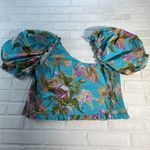 Anthropologie Love The Label Top Womens XL Blue Floral Puff Sleeve Asymmetrical Blue Photo 13