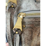 Aimee Kestenberg  Distressed Metallic Leather Satchel Crossbody Gold Gray Photo 2