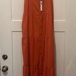 Coco + Carmen NEW Coral Orange Button Down Spaghetti Strap Tiered Ruffle Maxi Dress Size L XL Photo 0