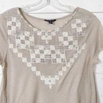 American Eagle  Outfitter Women's Boho Embroidered Short Sleeve Shirt Tan Small Photo 1
