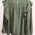 My Color Blue Boho Green Ruffles Blouse Dots Twee Casual Fall Medium Photo 4