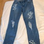 SheIn High Waisted Ripped Flower Skinny Jeans Photo 0