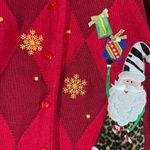 Classic Elements FESTIVE CHRISTMAS ARGYLE CARDIGAN SWEATER SANTA L RED PREOWNED Photo 3