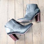 Tibi  Black Block Heel Leather Zip Ankle Booties Photo 2