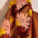 Cato  Sweater Top Women's Sz L Brown with embroidered Crochet Flower Sleeves Boho Photo 1