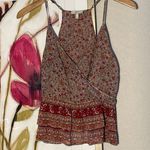 Joie  100% Silk Red Tan Floral Racerback Babydoll Top Camisole Ruffle Photo 0