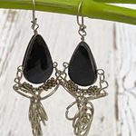 Peruvian Dark Brown Stone Alpaca Silver Earrings Photo 7