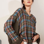 Free People  One Of The Guys Button Down Shirt Sz.M/Green/Double Cloth/Oversized Photo 0