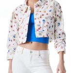 Alice Olivia Jeans Floral Renee Embroidered Cropped Denim Jacket XS White Photo 0
