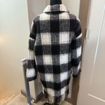 Karen Kane  Plaid Fringe Jacket Black‎ White Front Button Notch Collar Winter S Photo 5