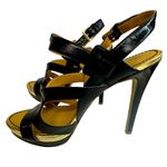 Nine West Breezin Black Gold Strappy Sling Back Stiletto Sandal Heels Womens 7 Photo 6