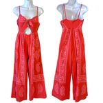 Free People Linen Bohemian Wide Leg Cut Out Jumpsuit in Red Bandana Size 2 Photo 4