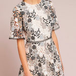 Shoshanna ANTHROPOLOGIE  FLUTTER-SLEEVE DRESS- SIZE 2 nude black white Photo 0