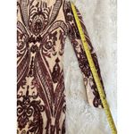 Main Strip  sequin bodycon mini dress, nude mesh with burgundy‎ beaded design L Photo 12