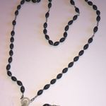Vintage Black & Silver Tone Beaded Rosary Christian Religious Necklace Photo 3
