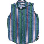 Vintage Denim Sleeveless Shirt Top Vest Stripes M Medium Green Photo 2