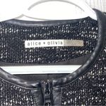 Alice + Olivia black white tweed high low leather trim wool zip front jacket XS Photo 4