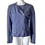 Gap ‎ Womens Quilted Moto Knit Jacket M Navy Faded Zip Cuffs Collarless Bikercore Photo 2