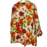 Karen Kane 3X Ruffle Front Garden Fairy Floral Blouse Orange Pink Vibrant Bold Photo 2