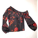 WAYF  Black Red Roses Off Shoulder Long Sleeve Satin Blouse Holiday party blouse Photo 1