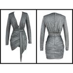 House Of CB ππ Annukka Graphite Sparkle Wrap Dress ~ Metallic Silver XS NWOT Photo 6