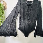 Free People NEW Black Lace Flare Sleeve Bodysuit Better With Time Medium Goth Photo 6