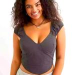 Aerie  Corset Tank Top w/Puff Sleeves Smocked Back, Medium, gray Photo 0