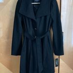 Guess  Wool Blend Black Coat Silver Hardware Belted Single Breasted Medium Photo 0