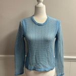 Tory Burch Honeycomb Open Knit Long Sleeve Pullover Sweater Light Blue Medium M Photo 14